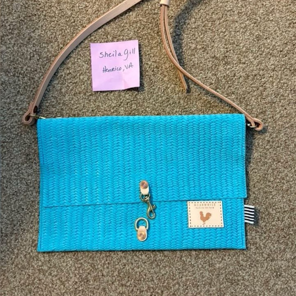 Cloud Blue leather Woven Crossbody Bag